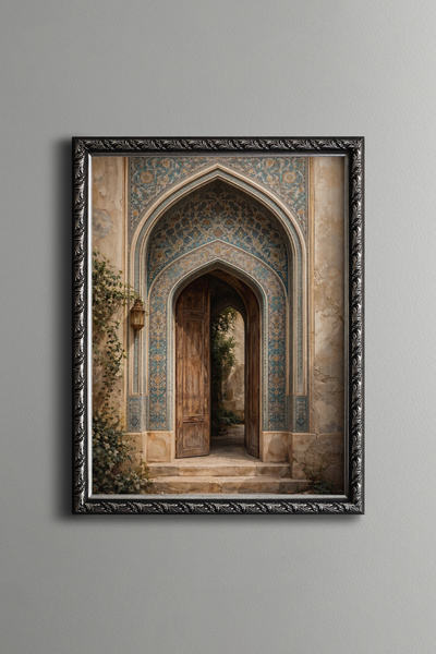 epiqart Tile Arched Wooden Door - Vintage Patterned Panel - Slim Model