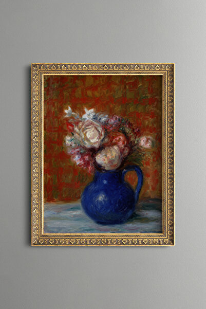 epiqart Flower Bouquet in Blue Ceramic Vase - Vintage Patterned Tabletop - Fi...