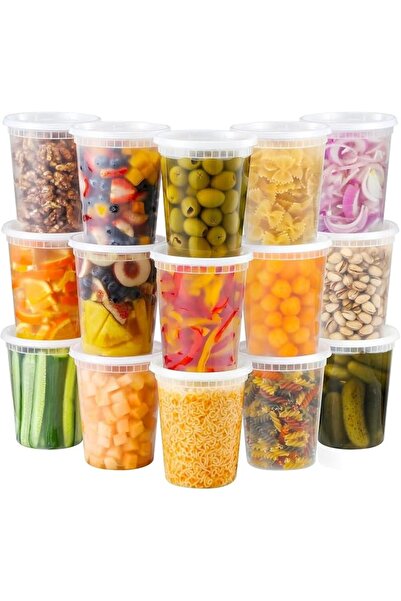 GENERAL 20 مجموعة من حاويات الطعام البلاستيكية سعة 32 أونصة مع أغطية، حاويات ...