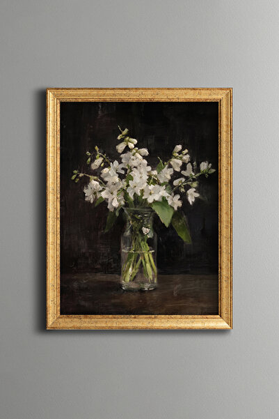 epiqart White Flowers in Glass Vase - Vintage Patterned Painting - Fine Model