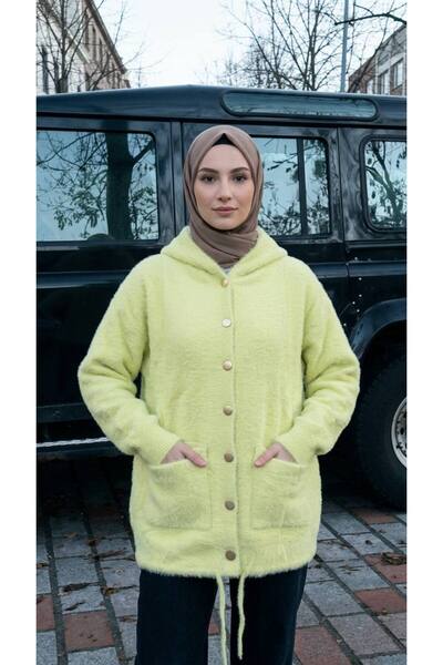 PİNK FLY Angora Hooded Pocket Women's Cardigan