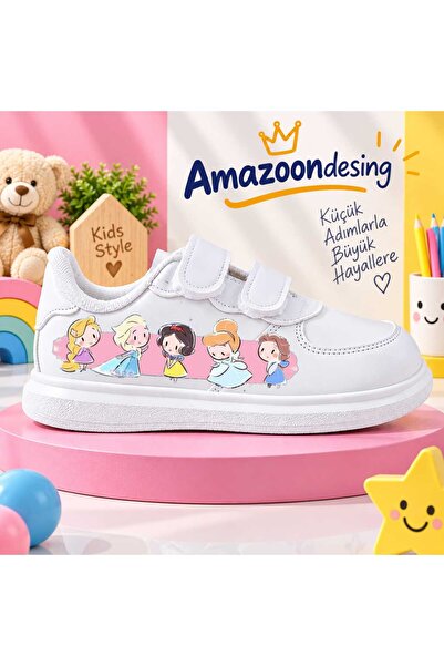 amazoondesing حذاء رياضي للأطفال مطبوع عليه شخصية الأميرة المتحركة باللون الأبيض
