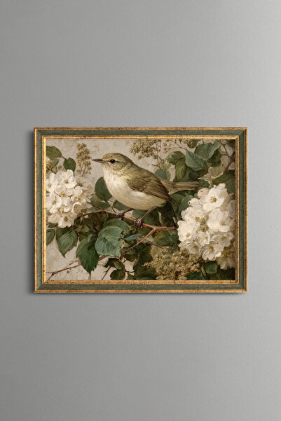 epiqart Bird among White Flowers - Vintage Patterned Painting - Fine Model