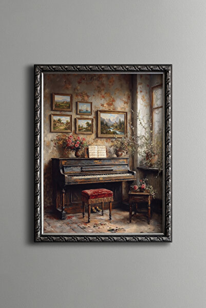 epiqart Nostalgic Piano Corner - Vintage Patterned Table - Slim Model