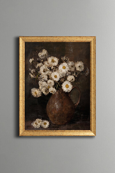 epiqart Daisies in a Copper Jug - Vintage Patterned Painting - Fine Model