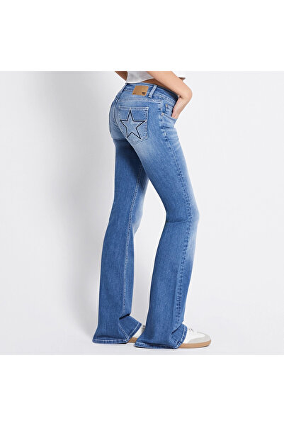 Messy Girls Kadın Y2K Süper Düşük Bel Dar Kesim İspanyol Paça Esnek Denim Jea...