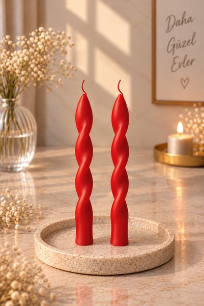 Bead 2’li Dekoratif Burgu Şamdan Mum Seti – El Yapımı Spiral Şamdan Mum – Mod...