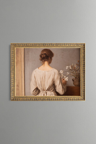 epiqart Woman in White Dress - Vintage Patterned Painting - Slim Model