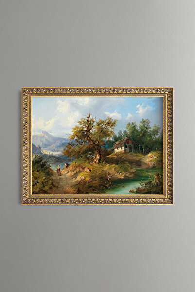 epiqart Village Life by the River - Vintage Patterned Painting - Fine Model