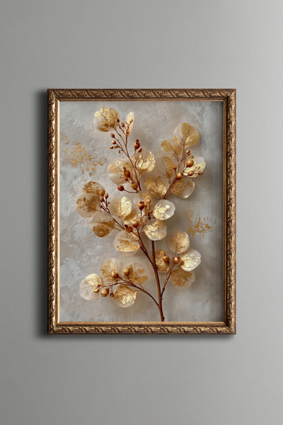 epiqart Golden Eucalyptus Branches - Vintage Patterned Painting - Fine Model