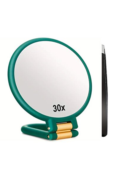 Noonedibs Oglindă cosmetică dublă 30X/1X cu mâner, pliabilă, pentru machiaj d...