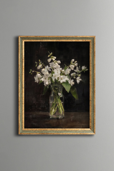 epiqart White Flowers in Glass Vase - Vintage Patterned Painting - Fine Model