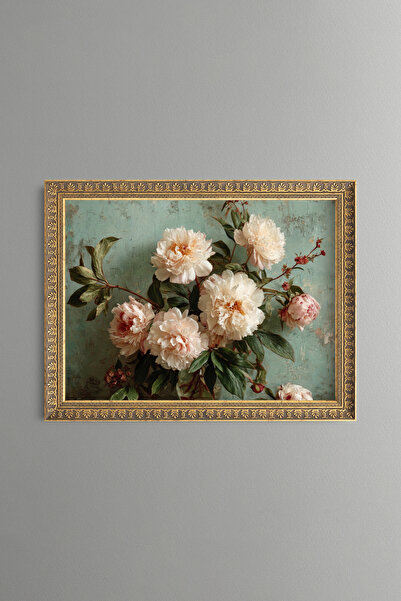 epiqart White Peonies - Vintage Patterned Painting - Fine Model