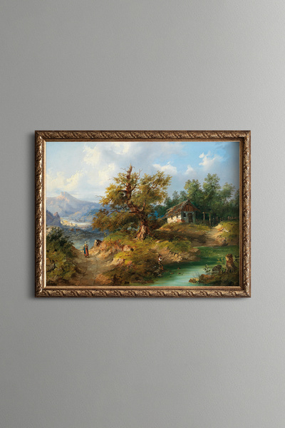 epiqart Village Life by the River - Vintage Patterned Painting - Fine Model