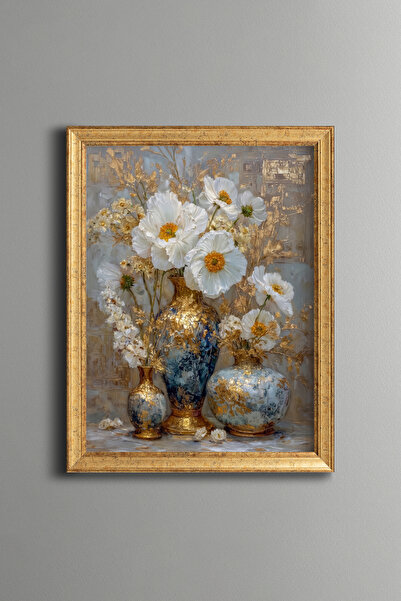 epiqart White Flowers in Vases - Vintage Patterned Painting - Fine Model