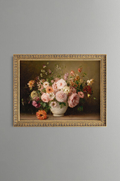 epiqart Pink Flowers in a Vase - Vintage Patterned Painting - Fine Model