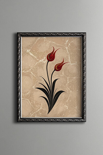 epiqart Marbling Art Red Tulips - Vintage Patterned Painting - Fine Model