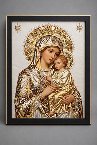 Magic Time Πίνακας Παναγίας με τον Μωρό Ιησού Χριστό με βότσαλα 40x30εκ. - Μαύρο