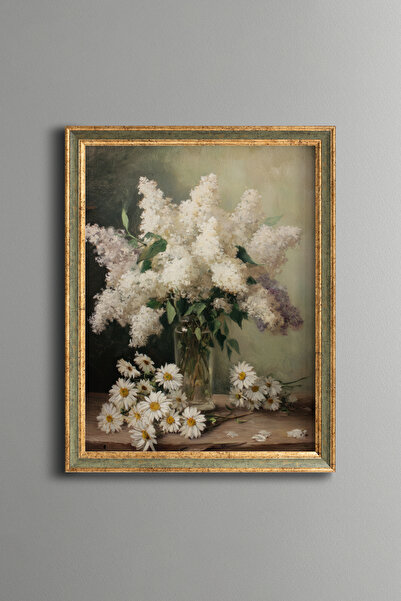 epiqart Lilacs and Daisies in Glass Vase - Vintage Patterned Painting - Fine ...