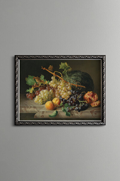 epiqart Grape and Pomegranate Still Life - Vintage Patterned Painting - Fine ...