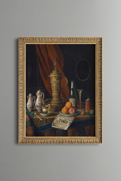 epiqart Still Life with Ornate Jug and Fruits - Vintage Patterned Painting - ...