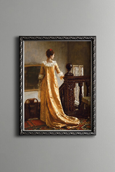 epiqart Woman in Yellow Dress - Vintage Patterned Painting - Slim Model