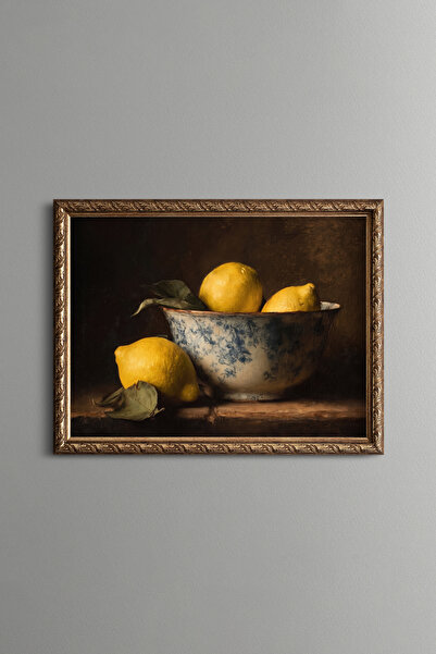 epiqart Lemons in a Chinese Ceramic Bowl - Vintage Patterned Painting - Fine ...