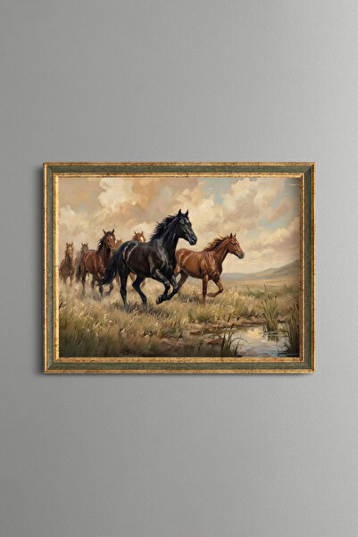 epiqart Horses Running on the Field - Vintage Patterned Painting - Fine Model