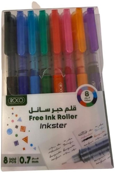 Roco مجموعة أقلام حبر سائل بـ 8 قطع، بألوان متنوعة ورأس إبرة 0.7 مم، بدون حبر