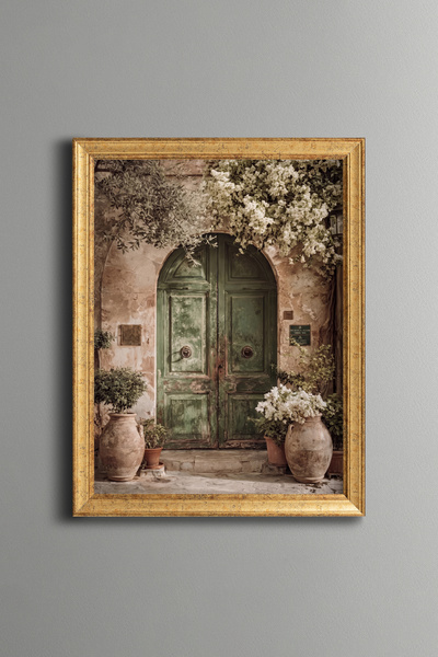 epiqart Green Door under Begonville - Vintage Patterned Painting - Fine Model