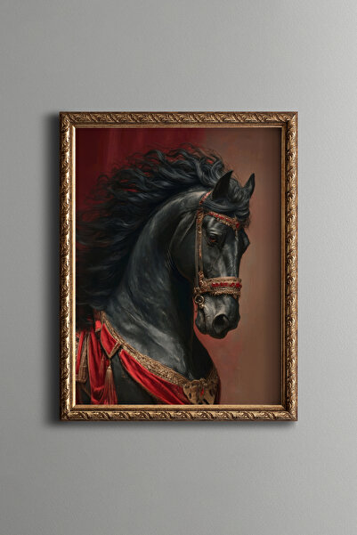 epiqart Black Horse Portrait - Vintage Patterned Painting - Fine Model
