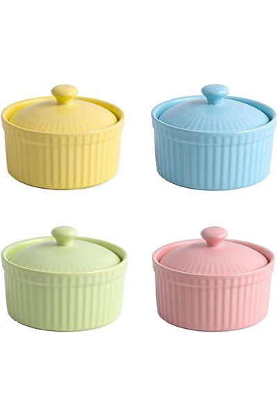 NALACAL 125ml Ramekins Set of 4 with Lids, Porcelain Soufflé Dishes for Creme...