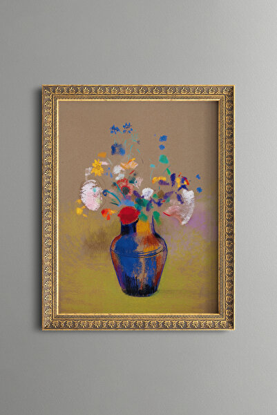 epiqart Colorful Flowers in a Blue Vase - Vintage Patterned Painting - Fine M...