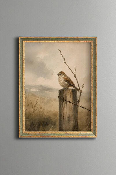epiqart Sparrow on the Fence - Vintage Patterned Painting - Fine Model