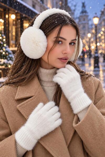 Wearflawless Women's 2-Piece Winter Gloves and Ear Muffs Set, Warm Soft Winte...