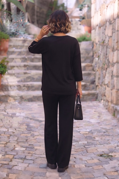 Nevin Kaya Moda Siyah Biyeli Modal Kumaş Takım