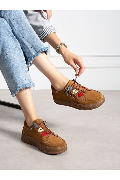 ALEMDAR AYAKKABI Senna Tan Genuine Leather Zippered Women's Shoes