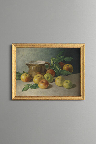 epiqart Apples and Ceramic Jug Still Life - Vintage Patterned Painting - Fine...