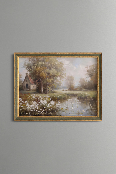 epiqart Country House by the River - Vintage Patterned Painting - Fine Model