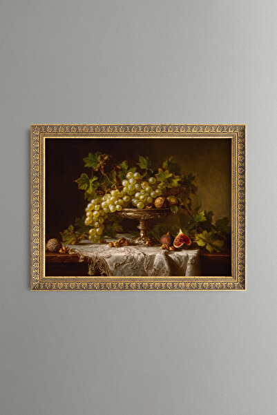 epiqart Grapes and Figues in a Silver Bowl - Vintage Patterned Painting - Fin...