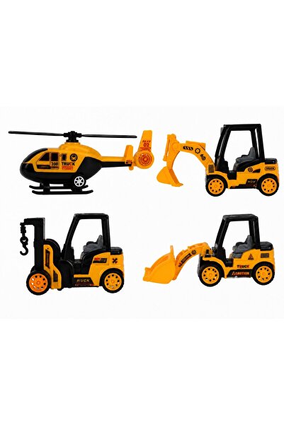 OEM Set 4 utilaje de constructii pentru copii, 4 piese, galben/negru, 10x7 cm