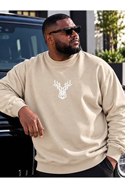 HELLO ROMA 3 Yarn Combed Cotton Plus Size Deer Printed Unisex Sweatshirt Vp6
