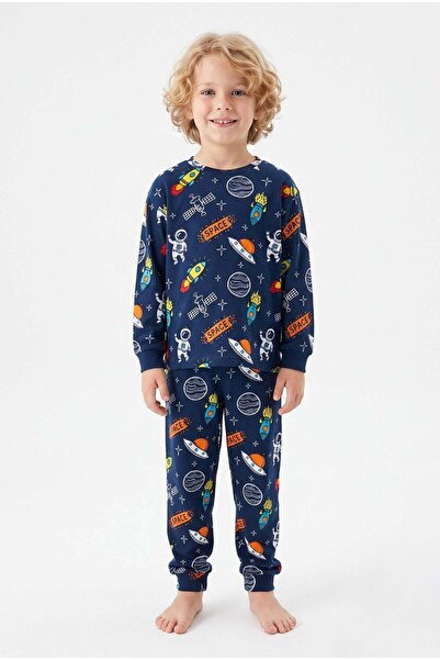 bunny hopp 100% Cotton Interlock Fabric Boys' Pajama Set Navy Blue with Space...