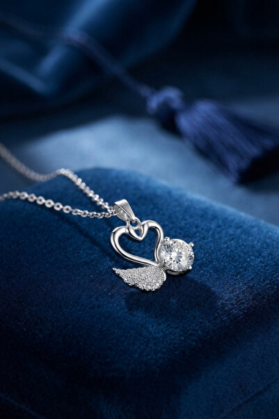 evimdeyokyok 316L Steel Chain Silver Color Swan Model Women's Necklace Tj-Bko...