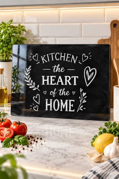 Generic Brand Glass Cutting Board Kitchen the Heart of the Home Themed Black - Glass Cutting Board |   20cm X 30cm