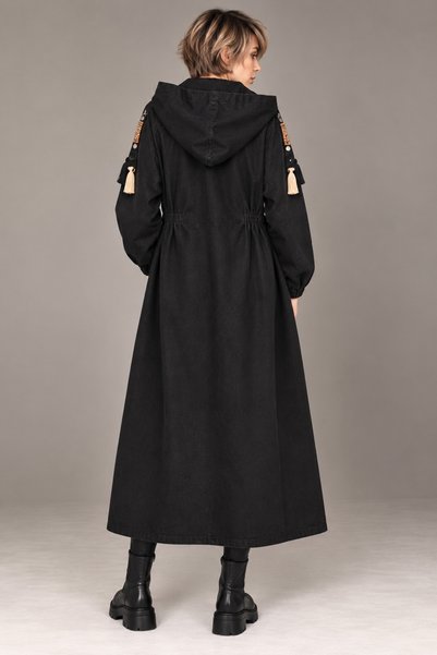 Boutique Juji ELİŞİ BONCUK DETAYLI SİYAH DENİM TRENÇKOT