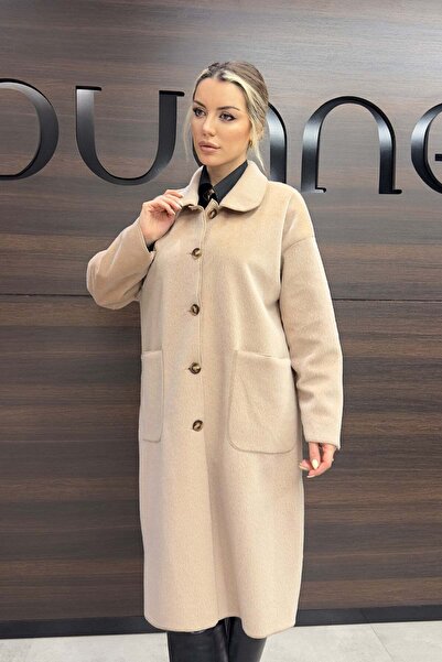 Puane Women's Fox Coat with Button and Pocket Detail - 15220Kbn Camel Hair