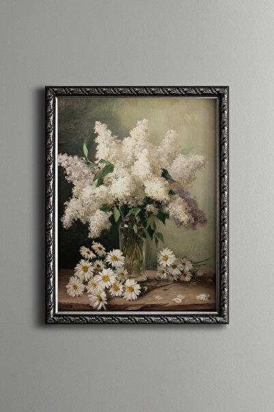 epiqart Lilacs and Daisies in Glass Vase - Vintage Patterned Painting - Fine ...