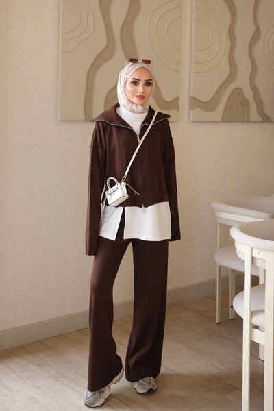 İmajButik Brown 3-Piece Knitwear Set