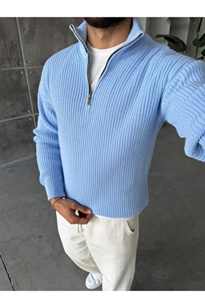 FO4RBS Half Zipper Ribbed Knit Knitwear m Baby Blue
